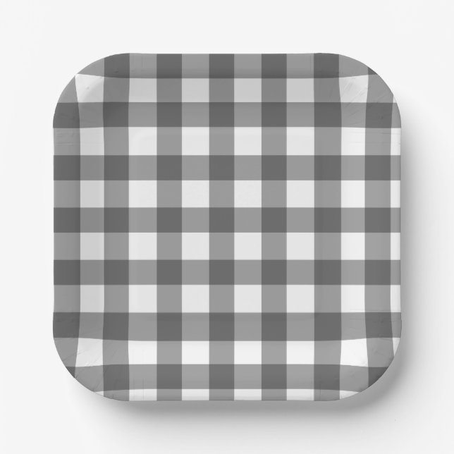 Buffalo Check Plaid Black and White Pappteller (Vorderseite)