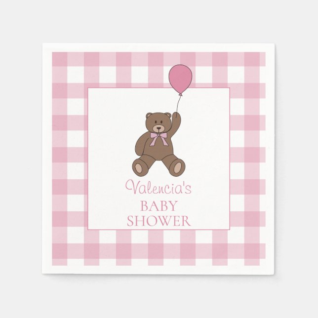 Buffalo Check Teddy Bear and Balloon Baby Shower Serviette (Vorderseite)