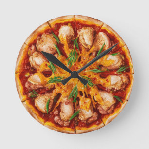 Buffalo Chicken Pizza Runde Wanduhr