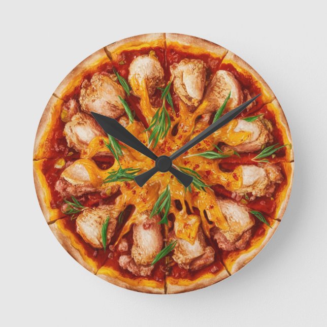Buffalo Chicken Pizza Runde Wanduhr (Vorderseite)