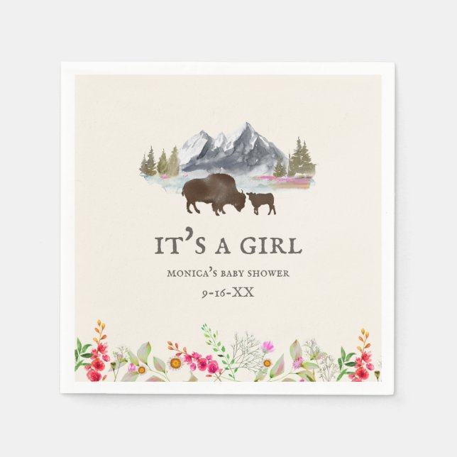 Buffalo Floral Mountains Girl Babydusche Serviette (Vorderseite)