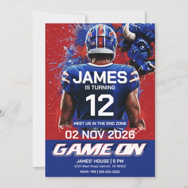 Buffalo Football Birthday Invitation (Devant)
