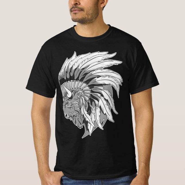 Buffalo Head mit indianischem T - Shirt (Vorderseite)