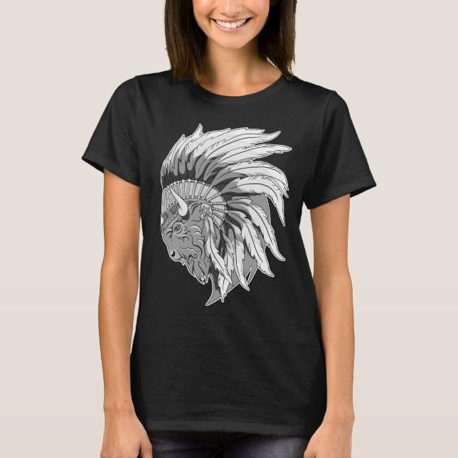 Buffalo Head mit indianischer Kopfhaut, T - Shirt  (Vorderseite)