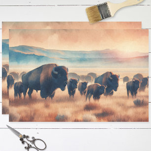 Buffalo Herd Watercolor Bison Decoupage Seidenpapier