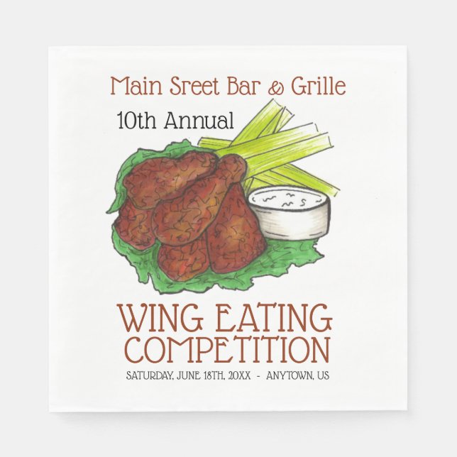 Buffalo Hot Chicken Wings Wing Eating Wettbewerb Serviette (Vorderseite)