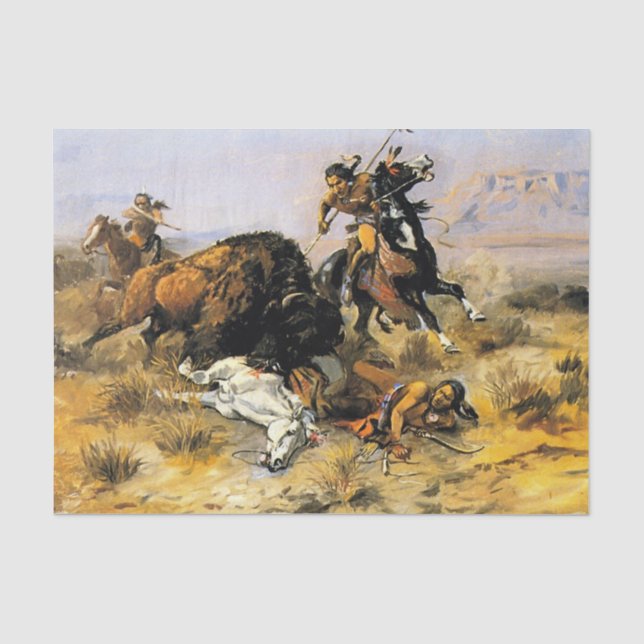 "Buffalo Hunt" Cowboy Art von Charles Russell Seidenpapier (Vorderseite)
