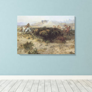 Buffalo Hunt Nr. 26 von CM Russell, Vintage Amerik Leinwanddruck