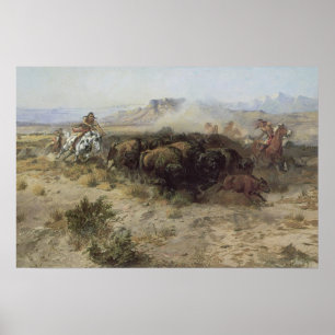 Buffalo Hunt Nr. 26 von CM Russell, Vintage Amerik Poster
