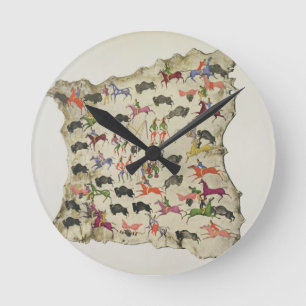 Buffalo hunt (pigment on elk-skin) runde wanduhr