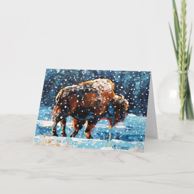 Buffalo im schneegedeckten Winterschnee der Grußka Karte (Vorderseite)
