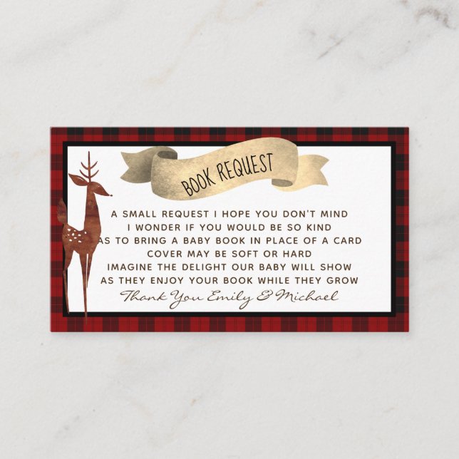 Buffalo Kariert Baby Shower Book Request Gedicht Begleitkarte (Vorderseite)