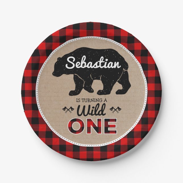 Buffalo Kariert Bear Lumberjack Wild Einen Geburts Pappteller (Vorderseite)
