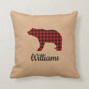 Buffalo Kariert Bear Personalisiert Burlap Kissen