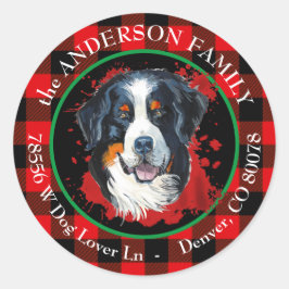 Buffalo Kariert Bernese Mountain Dog Rücksendeadre Runder Aufkleber