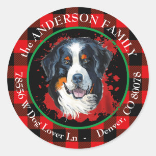 Buffalo Kariert Bernese Mountain Dog Rücksendeadre Runder Aufkleber