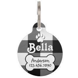 Buffalo Kariert Black and White Custom Dog Haustiermarke