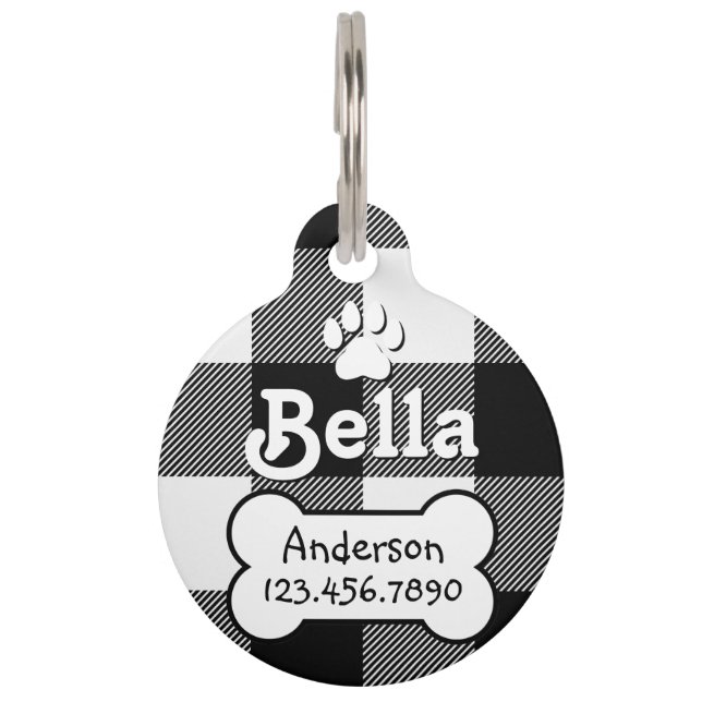 Buffalo Kariert Black and White Custom Dog Haustiermarke (Vorderseite)