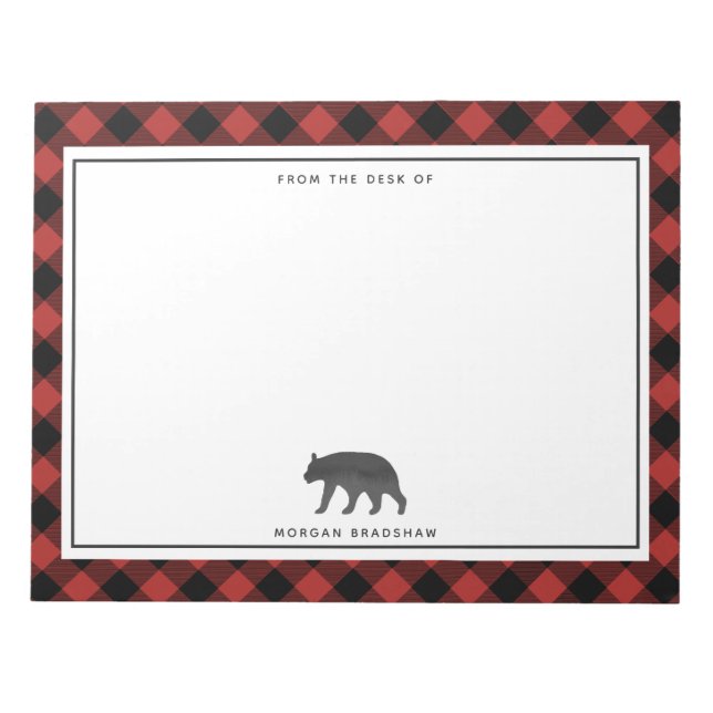 Buffalo Kariert Black Bear Personalisiert Notizblock (Vorderseite)