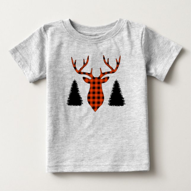 Buffalo Kariert Buck Deer Pine Trees Baby T-shirt (Vorderseite)