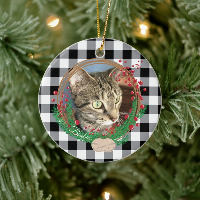 Buffalo Kariert Cat Foto Ornament mit Kamin (Baum)