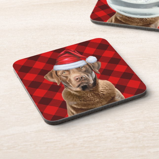 Buffalo Kariert Chesapeake Bay Retriever Santa Dog Getränkeuntersetzer (Linke Seite)