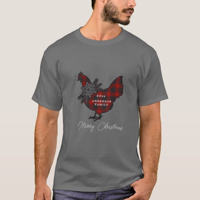 Buffalo kariert Chicken Monogram Holiday T-Shirt (Vorderseite)
