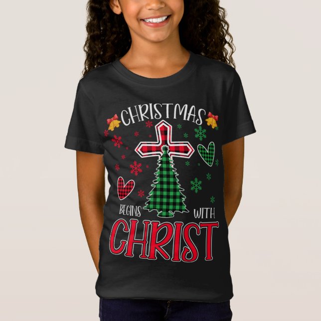 Buffalo Kariert Christlich Jesus Weihnachten begin T-Shirt (Vorderseite)