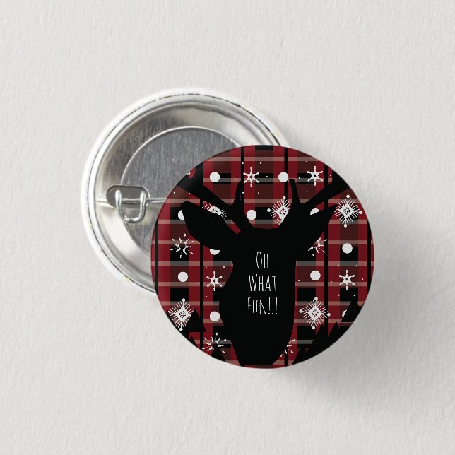 Buffalo Kariert Deer Snowflakes Weihnachtsfest Par Button (Vorne & Hinten)
