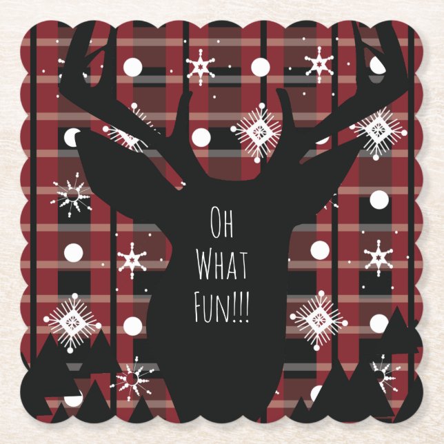 Buffalo Kariert Deer Snowflakes Weihnachtsfest Par Untersetzer (Vorderseite)