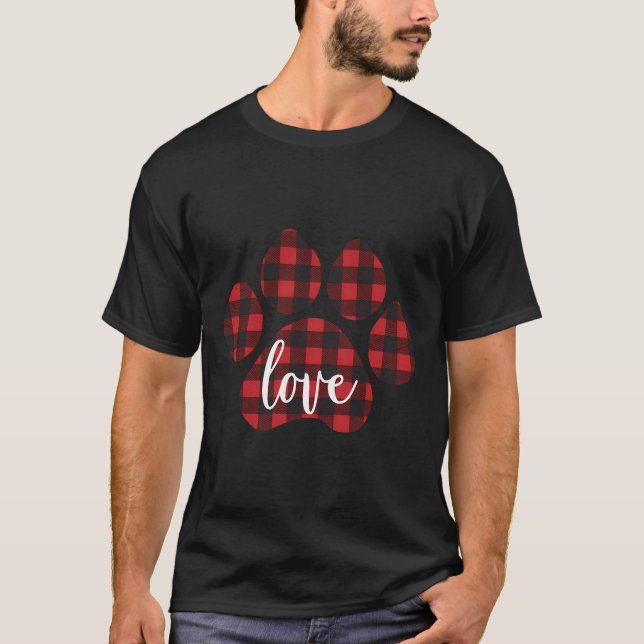 Buffalo Kariert Dog Paw Print Liebe T-Shirt (Vorderseite)