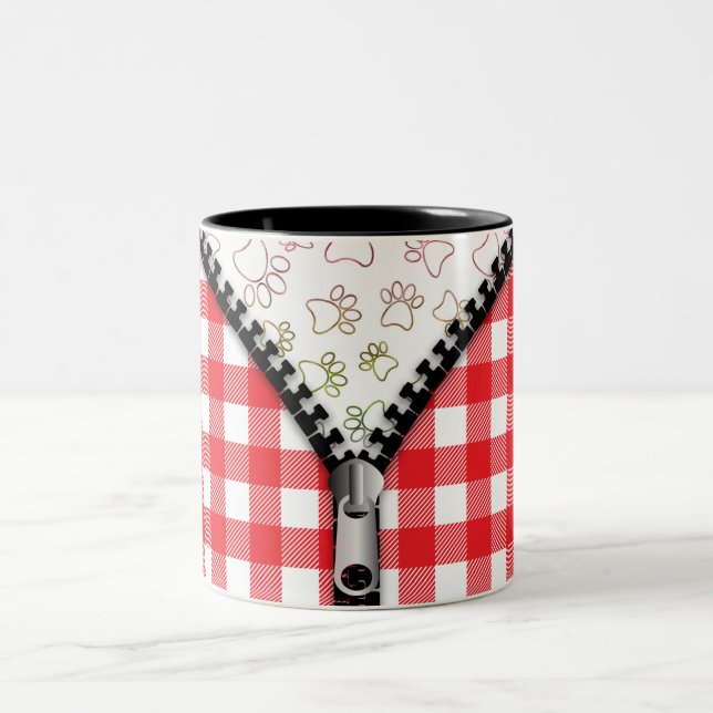 Buffalo Kariert Dog Paws Zweifarbige Tasse (Mittel)