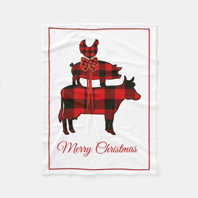 Buffalo Kariert Farm Animal Christmas Blanko Fleecedecke (Vorderseite)
