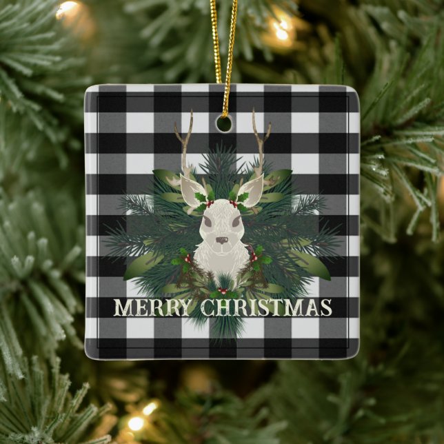 Buffalo Kariert Festivals Rentierfest Weihnachtsfe Keramikornament (Baum)
