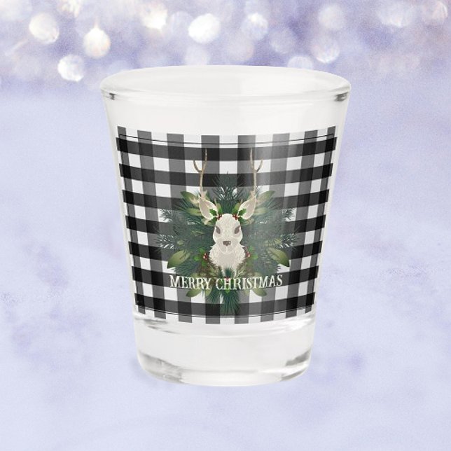 Buffalo Kariert Festivals Rentierfest Weihnachtsfe Schnapsglas (Buffalo Plaid Festive Reindeer Christmas Holiday Shot Glass)