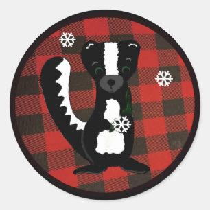 Buffalo Kariert Forest Skunk Holiday Round Sticker