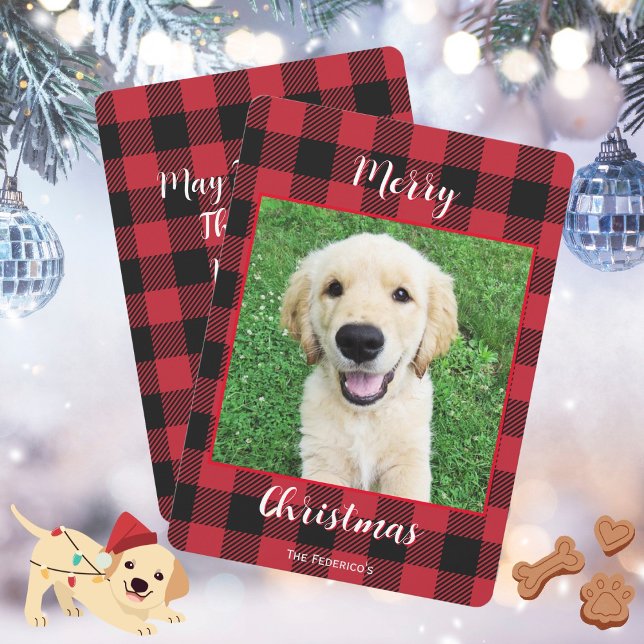 Buffalo Kariert Frohe Weihnachten Ein Foto (Zazzle Buffalo Plaid Merry Christmas One Photo Holiday Card)