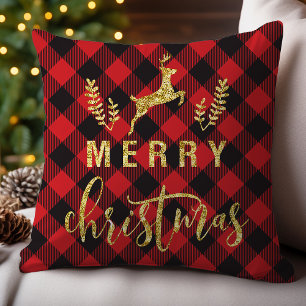 Buffalo-Kariert Frohe Weihnachten Rentier Glitter Kissen
