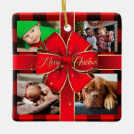 Buffalo Kariert Frohe Weihnachts-Bow Foto Collage Keramikornament