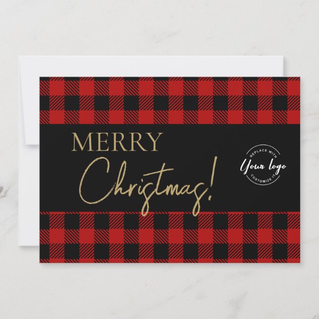 Buffalo Kariert Frohe Weihnachts-Firmenlogo Feiertagskarte (Vorderseite)