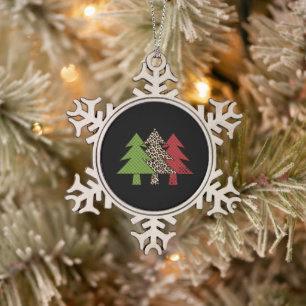 Buffalo Kariert frohe Weihnachtsbaumfamilie Matchi Schneeflocken Zinn-Ornament