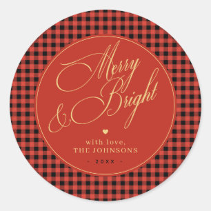 Buffalo Kariert Gingham Red Karo Merry und Bright Runder Aufkleber