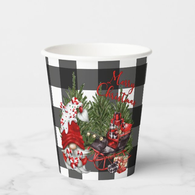 Buffalo Kariert Gnome Weihnachten Pappbecher (Vorderseite)