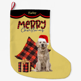 Buffalo Kariert Golden Retriever Dog Großer Weihnachtsstrumpf