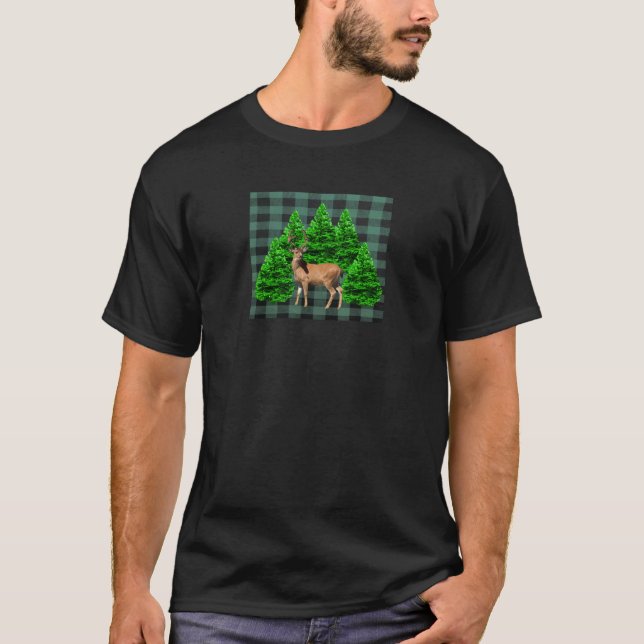 Buffalo Kariert Green Holiday Forest Deer T - Shir T-Shirt (Vorderseite)