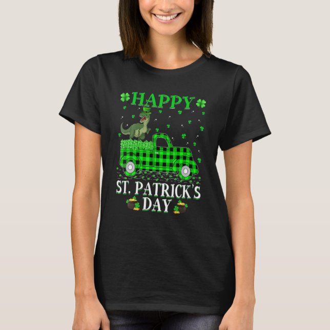 Buffalo Kariert Green Truck Dinosaur T Rex St Patr T-Shirt (Vorderseite)