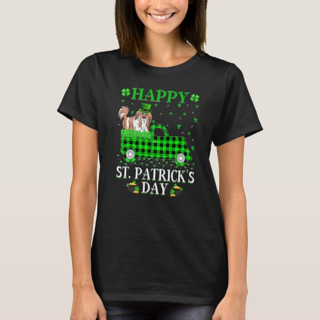 Buffalo Kariert Green Truck Shih Tzu Dog St Patric T-Shirt (Vorderseite)