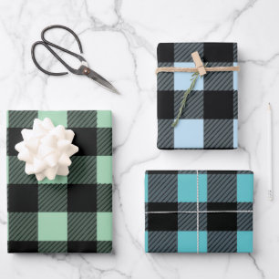 Buffalo Kariert-Grün- und Blautöne Geschenkpapier Set
