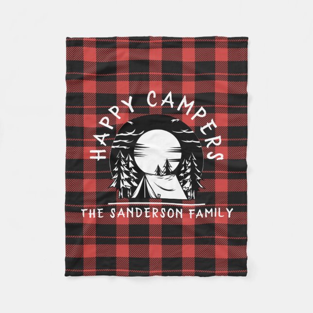 Buffalo Kariert Happy Campers Familienname Camping Fleecedecke (Vorderseite)