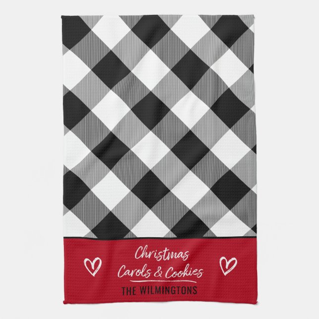 Buffalo Kariert Heart Weihnachtslieder und Cookies Geschirrtuch (Vertikal)